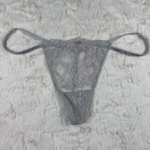 Victoria's Secret Dream Angels Gray Lace Shine Strap V-String Thong Panty M NWT